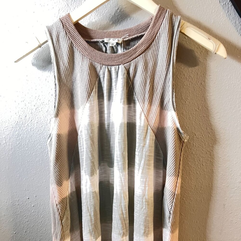 Pol Tie-Dye Sleeveless tank Top taupe gray waffle
